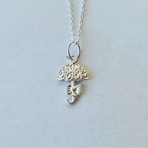 Umbrella Necklace Silver Tone Pendant Charm